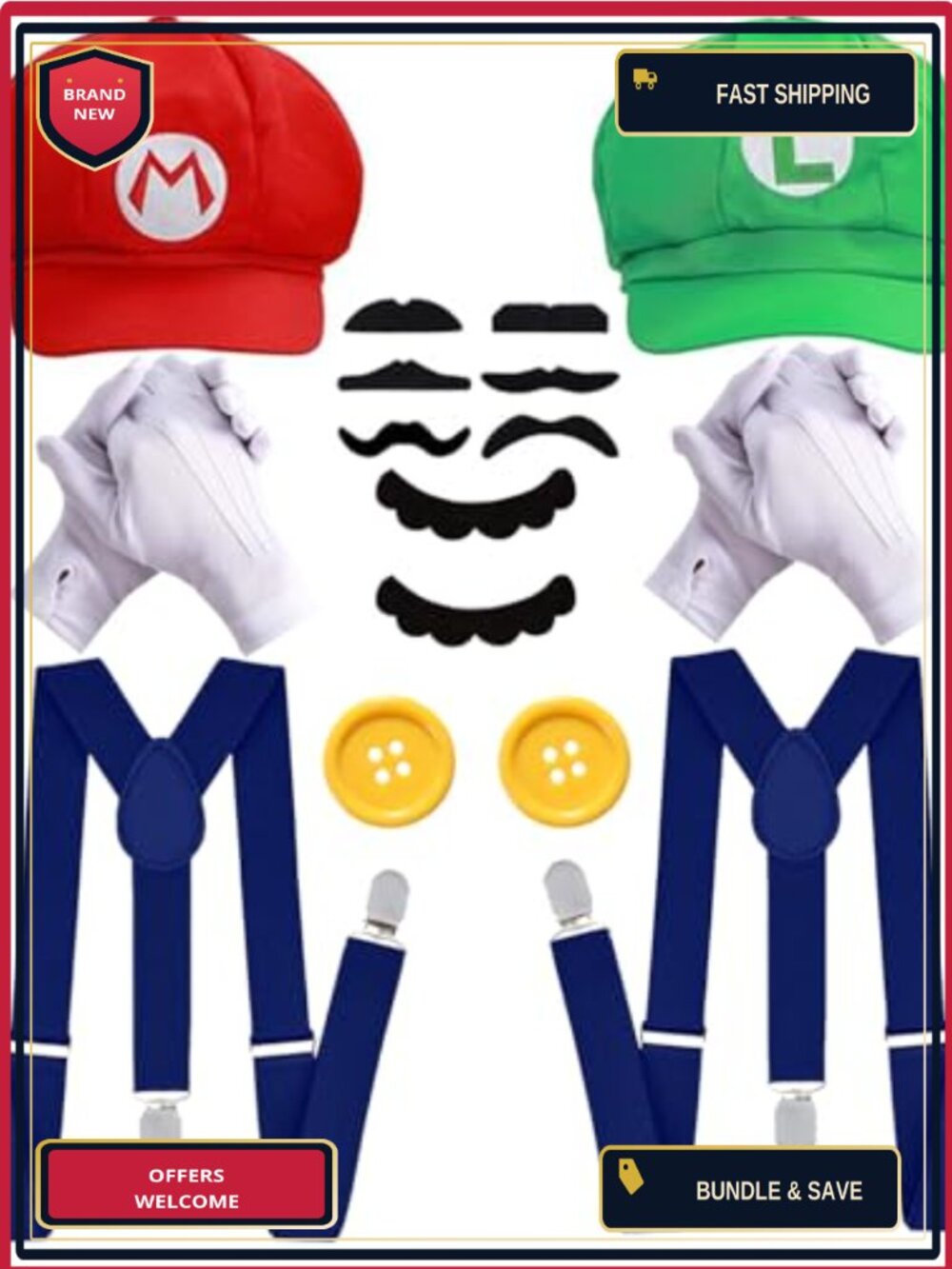 Adult Halloween Cosplay Costume Accessory Set Hats Gloves Suspenders